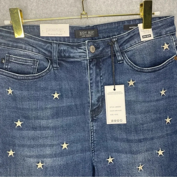 Judy Blue High Rise Starry Night Raw Edge Embroidered Skinny Jeans - Picture 8 of 11